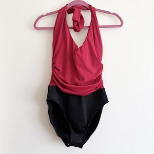 Miraclesuit Halter Top Tummy Control One Piece Swim in Black and Red Size 14